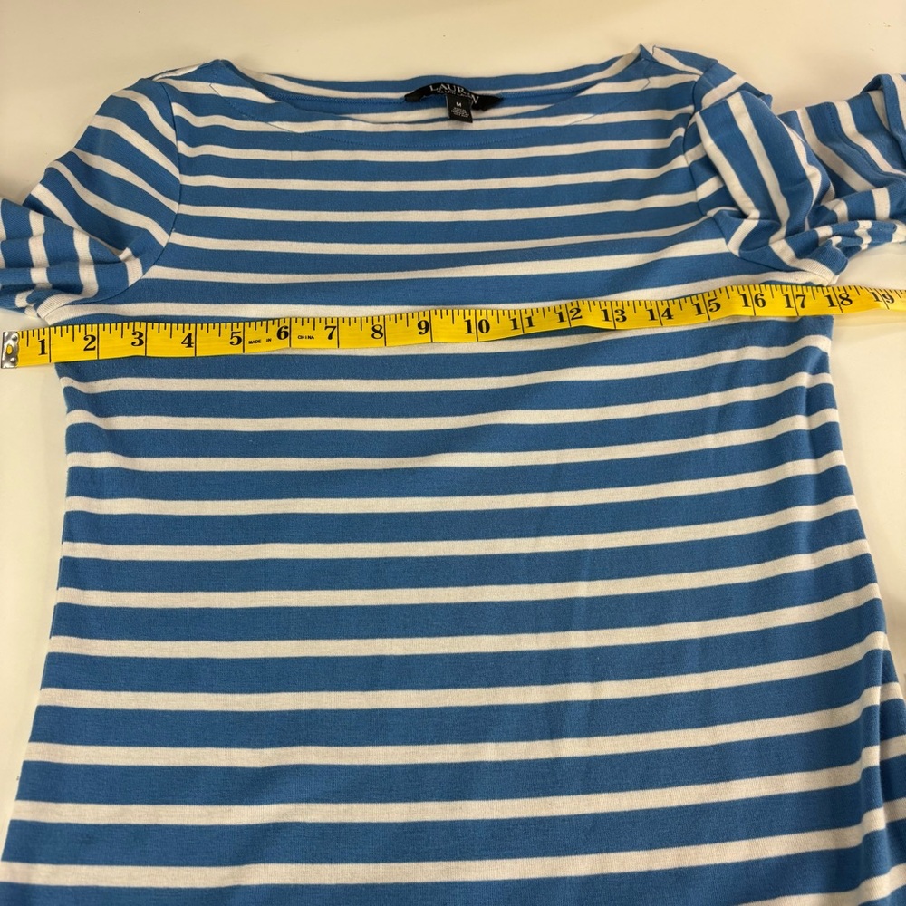 Lauren Ralph Lauren blue and white Striped Stretch Cotton Boatneck Top M - Picture 11 of 15